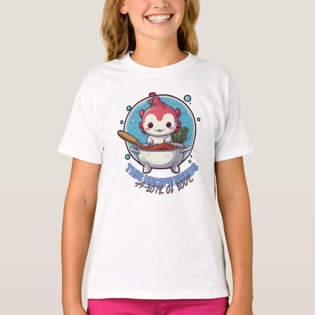 Camiseta Axolotl Cozinhando Animais Engraçados Kawaii (Frente)