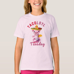 Camiseta Axolotl Cute Taco Terça-feira Eixo Rosa Mexicano