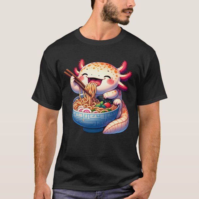 Camiseta Axolotl Eating Ramen Anime Kawaii Comida japonesa (Frente)
