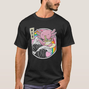 Camiseta Axolotl Eating Ramen Kanagawa Wave Kawaii Japão V