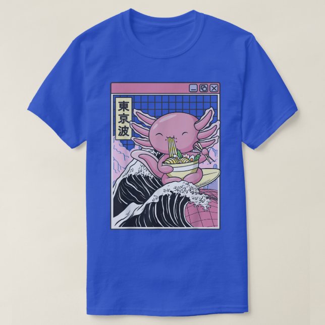 Camiseta Axolotl Eating Ramen Kanagawa Wave Kawaii Japão Va (Frente do Design)