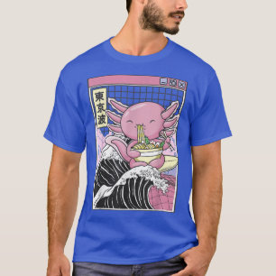 Camiseta Axolotl Eating Ramen Kanagawa Wave Kawaii Japão Va