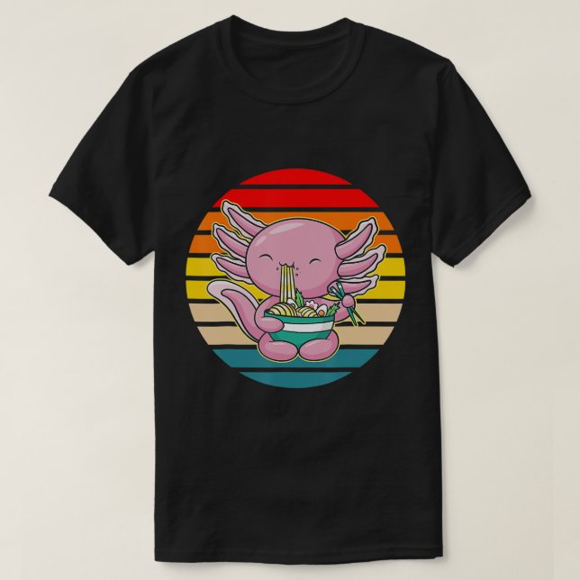 Camiseta Axolotl Eating Ramen Kawaii Anime Japonês Comida K (Frente do Design)