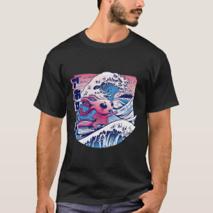 Camiseta Axolotl Está Surfando a Grande Onda Japonesa Axolo