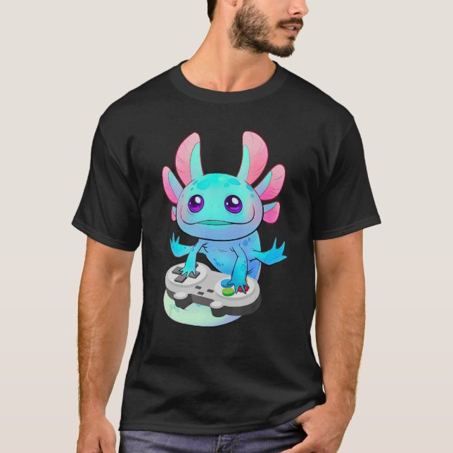 Camiseta Axolotl Fish Jogando Vídeo Jogo Axolotl Lizard Gam (Frente)