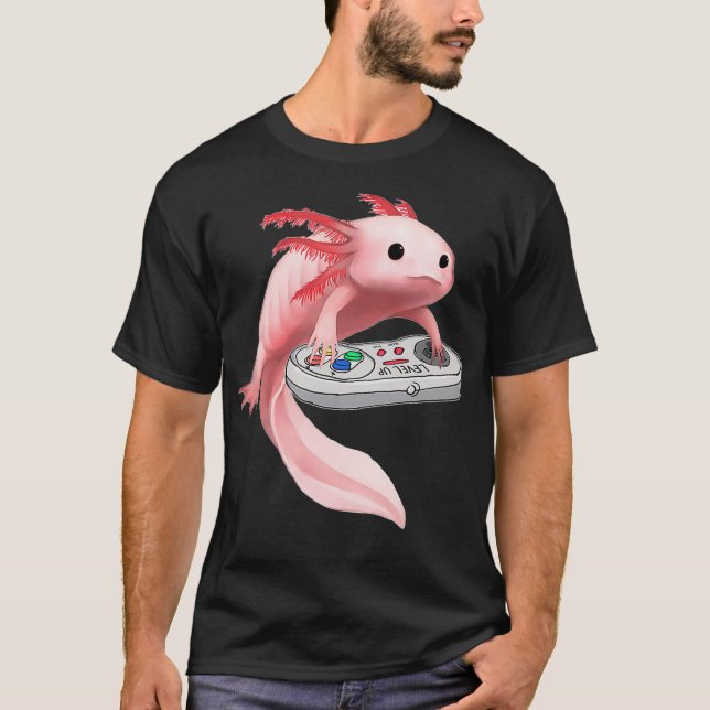 Camiseta Axolotl Fish Playing Video Game WhiteAxolotl Lizar (Frente)