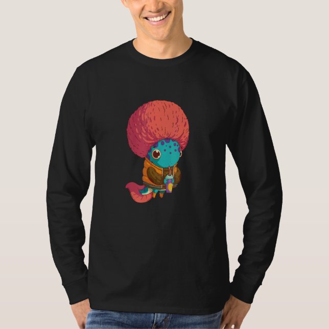 Camiseta Axolotl Garota Com Um Bebendo De Corte De Cabelo C (Frente)