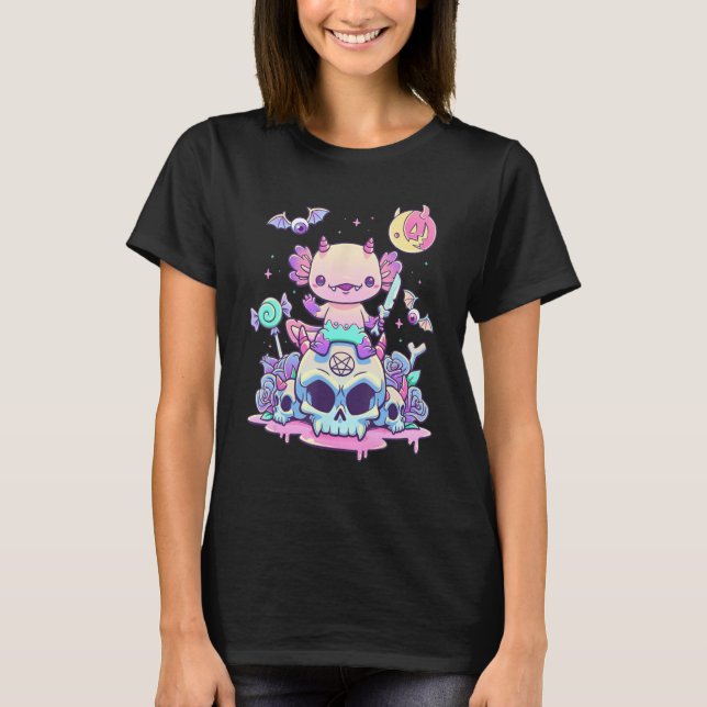 Camiseta Axolotl Halloween Skull Creepy Axolotl Pastel Goth (Frente)