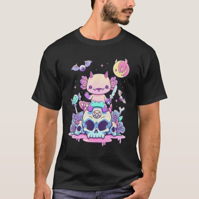 Camiseta Axolotl Halloween Skull Creepy Axolotl Pastel Goth (Frente)