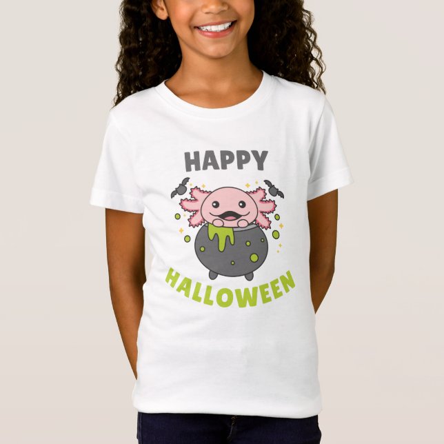 Camiseta Axolotl Happy Halloween Cauldron Bat (Frente)
