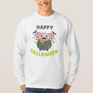 Camiseta Axolotl Happy Halloween Cauldron Bat