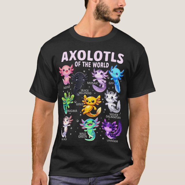 Camiseta Axolotl Kawaii Axolotls Do Mundo Axolotl Anima (Frente)