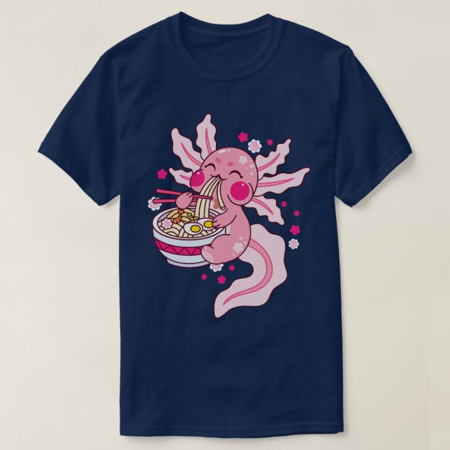 Camiseta Axolotl Kawaii Ramen Noodles Japonês (Frente do Design)