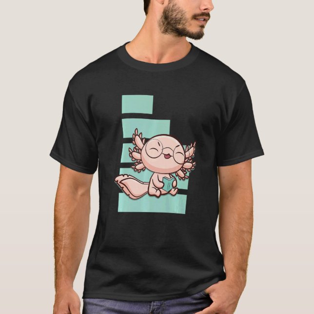 Camiseta Axolotl Lê livro Ambystoma Mexicanum Pearl Walkin (Frente)