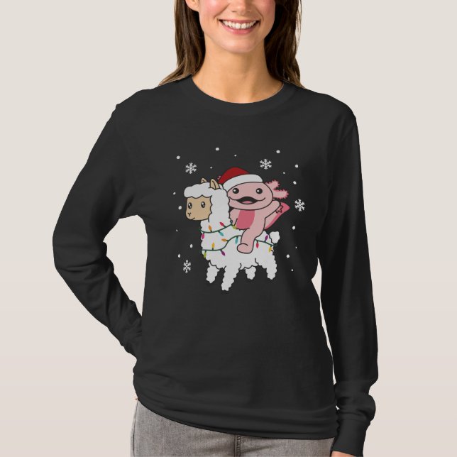 Camiseta Axolotl Llama Alpaca Animais de inverno (Frente)