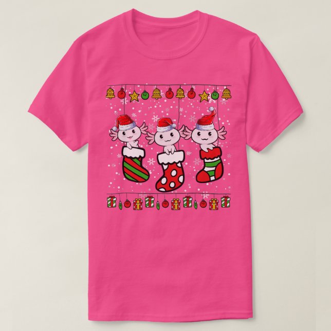 Camiseta Axolotl Meias Natal Feliz Pijama Familiar Engraçad (Frente do Design)