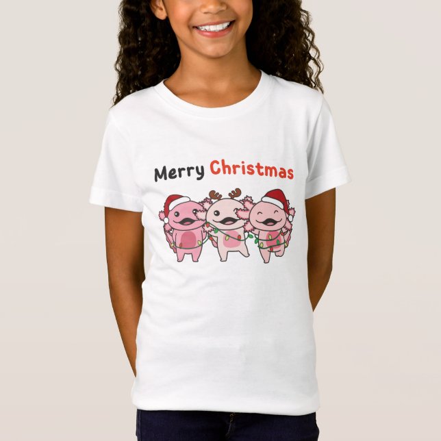 Camiseta Axolotl natalício Axolotls Feliz Natal (Frente)