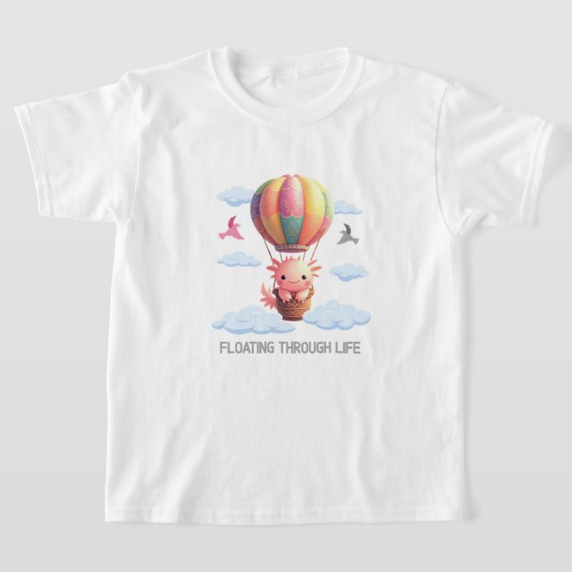 Camiseta Axolotl num balão de ar quente colorido (Postura )
