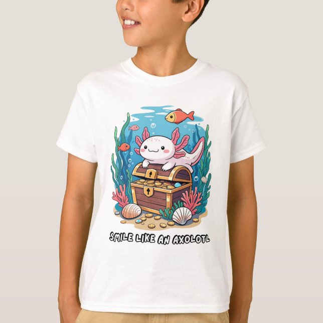 Camiseta Axolotl orgulhosamente sentado no topo do tesouro (Frente)