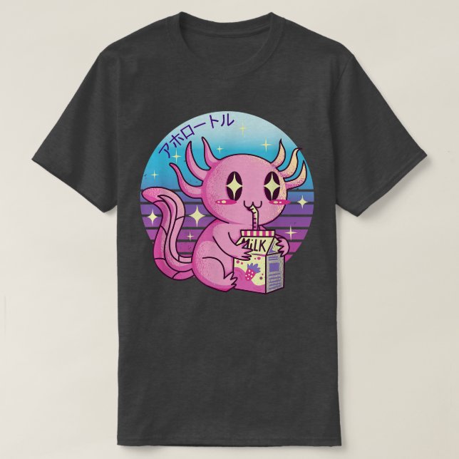 Camiseta Axolotl Pastel Goth Strawberry Milk Shake Anime Ae (Frente do Design)