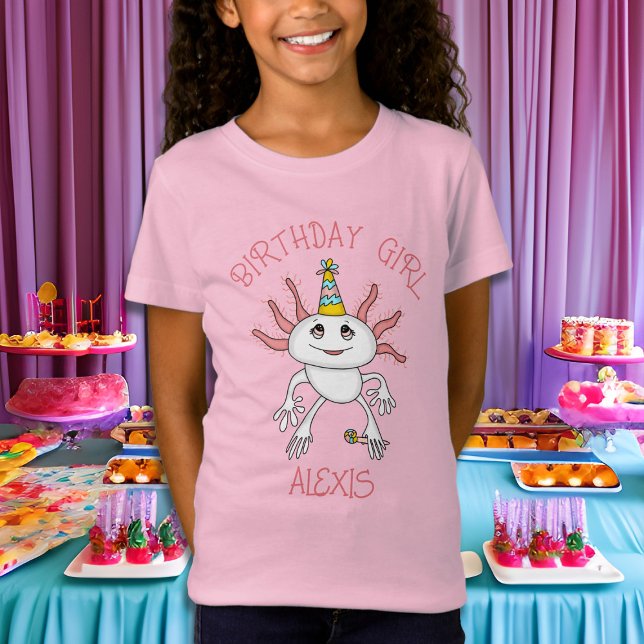 Camiseta Axolotl Personalizado Menina de Aniversário (Criador carregado)