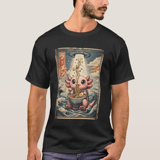 Camiseta Axolotl Ramen UFO Noodles Cute Alien Kawaii Japan  (Frente)