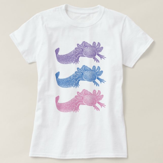 Camiseta Axolotl - ROXO, AZUL e ROSA (Frente do Design)
