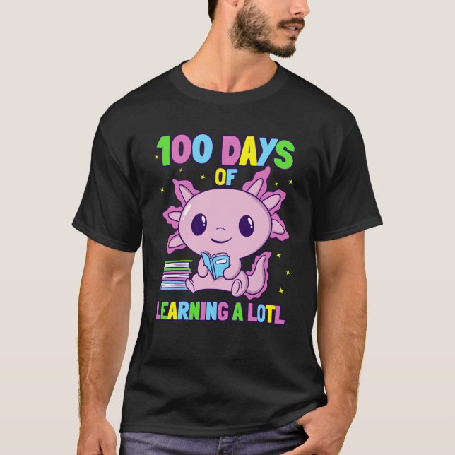 Camiseta Axolotl School Saying 100 days of School for first (Frente)