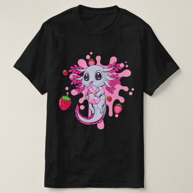 Camiseta Axolotl Strawberry milk Cute Kawaii Anime Gift Gir (Frente do Design)