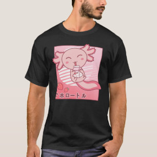 Camiseta Axolotl Strawberry Milk Retro Kawaii Japão Axolotl