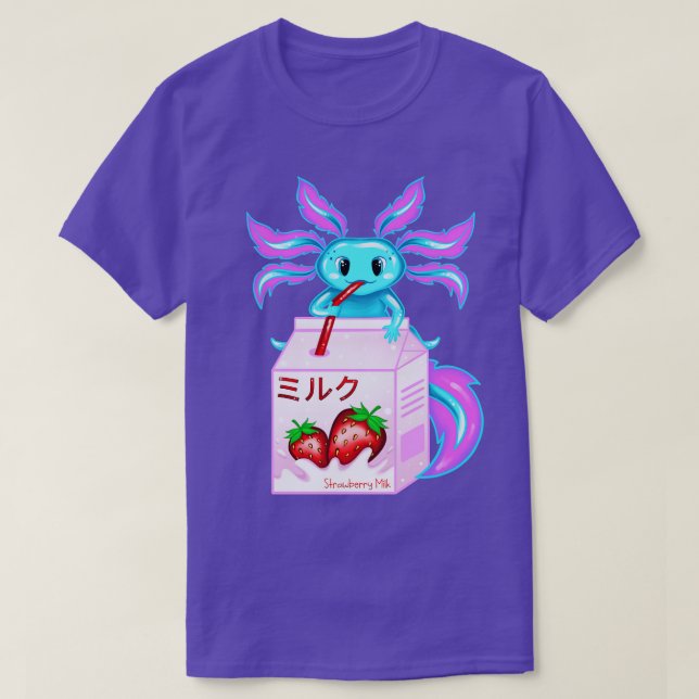 Camiseta Axolotl Strawberry milk Shake Kawaii Cute Japonês (Frente do Design)
