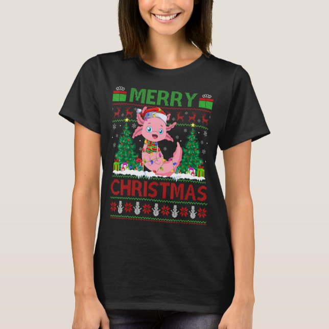 Camiseta Axolotl Xmas Tree Lights Feia Papai noel Axolotl C (Frente)