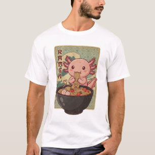 Camiseta Axolotls de Anime Japonês Comendo Ramen Preto