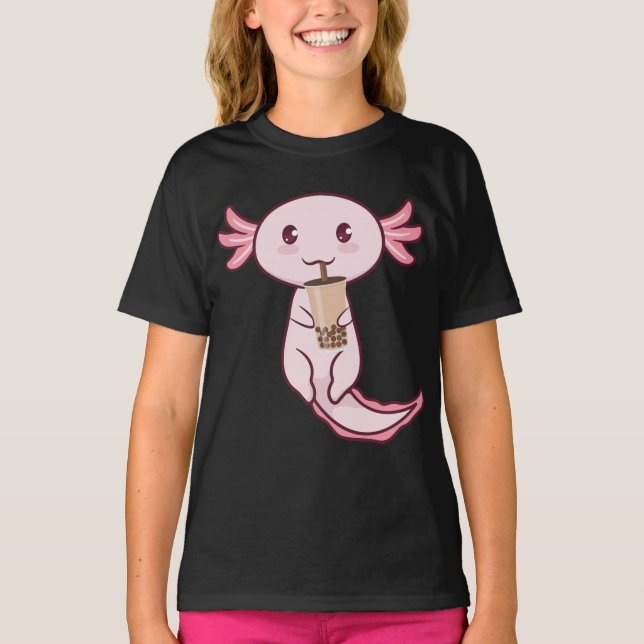 Camiseta Axolots Lover Pet Animal Axolotl Bubble Tea Kawaii (Frente)