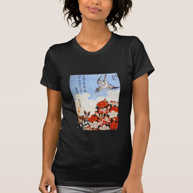 Camiseta Azáleas e pardal, Katsushika Hokusai (Frente)
