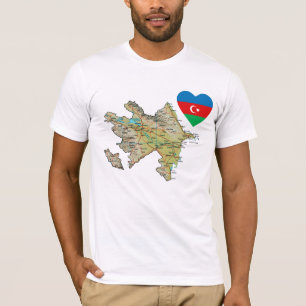 Camiseta Azerbaijão Flag Heart and Map T-Shirt