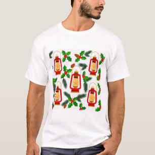 Camiseta Azevinho de padrão vintage de lanterna de Natal ve