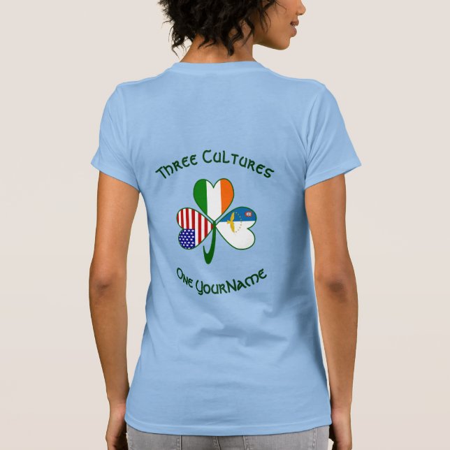 Camiseta Azores Ireland USA Shamrock Flag Personalize Women (Verso)