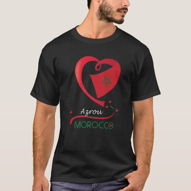 Camiseta Azrou Marrocos National Flag Heart Emblem Crest (Frente)