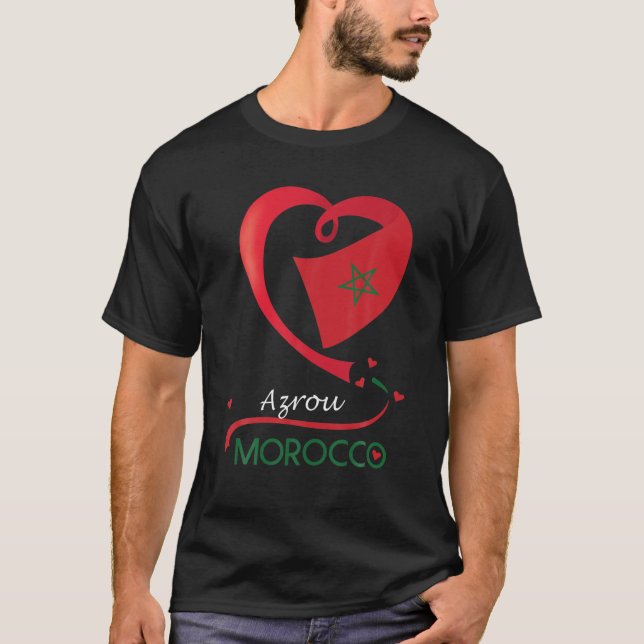 Camiseta Azrou Marrocos National Flag Heart Emblem Crest (Frente)