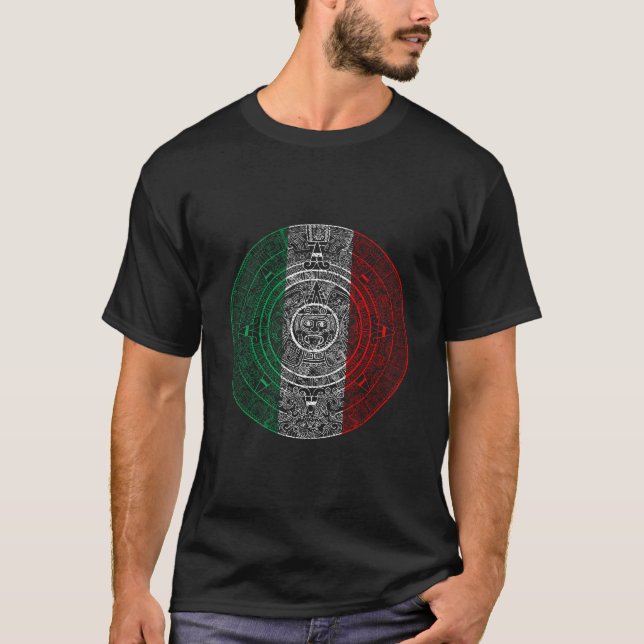 Camiseta Aztec Calendário Mexicano Bandeira Arte Mexicana (Frente)