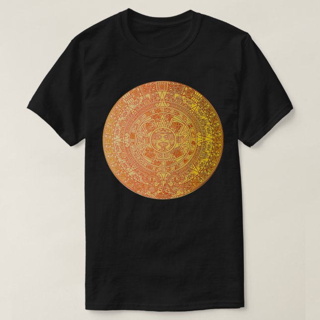 Camiseta Aztec Calendário Sun Stone Símbolo Maya Antigo Mai (Frente do Design)
