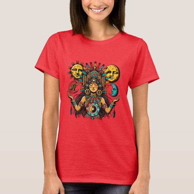 Camiseta Aztec Índia, princesa moda-sol Arte popular (Frente)
