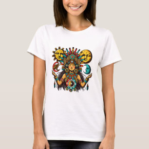 Camiseta Aztec Índia, princesa moda-sol Arte popular