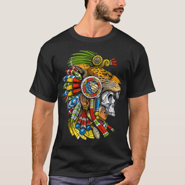 Camiseta Aztec Skull Jaguar Warrior Mask Antigo Mito Mayan (Frente)