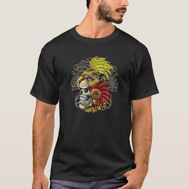 Camiseta Aztec Skull Jaguar Warrior Mask Antigo Mito Mayan (Frente)