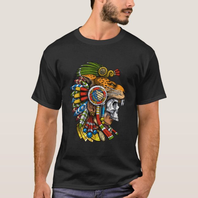 Camiseta Aztec Skull Jaguar Warrior Mask Mayan (Frente)