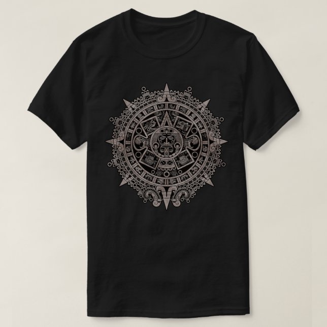 Camiseta Aztec Sun Calendar Aztec Sun Stone Mayan Symbo (Frente do Design)