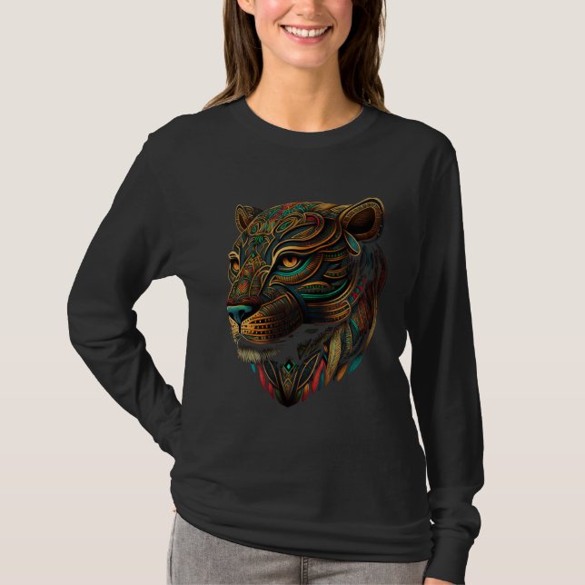Camiseta Azteca Mountain Lion Indigenous Aztec Colorful Ani (Frente)