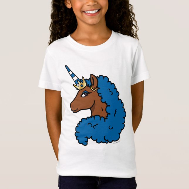 Camiseta Azul Afro Unicorn (Frente)